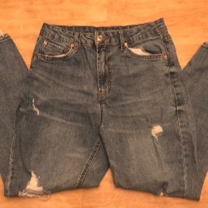 High rise destroyed mom jeans
